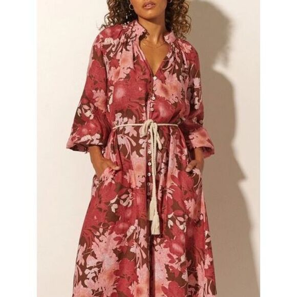 Kivari Hacienda Floral Maxi Dress in Burgundy -Spring summer Vacation size 4 NWT - Picture 2 of 6
